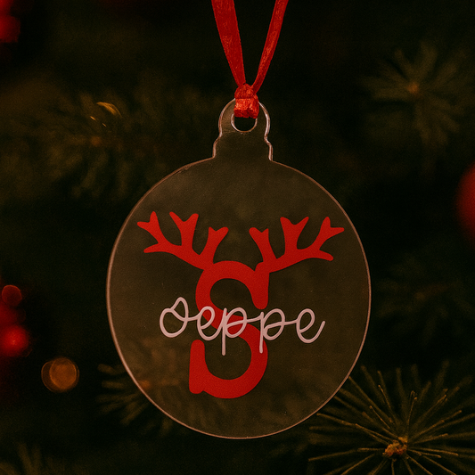 Platte kerstbalhanger met naam
